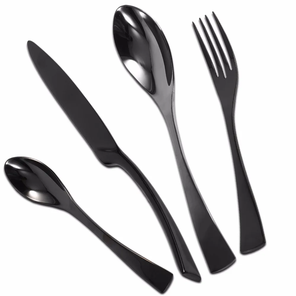 Black Western Food Stainless Steel Cutlery Steak Fork Knife Tea Steak Dinnerware Set 4 Piece Suit