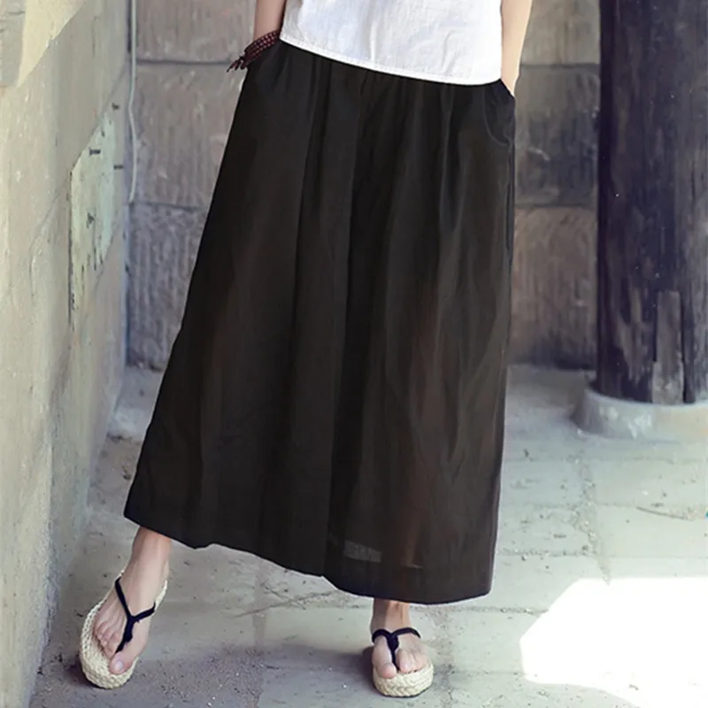 Pants Women 2018 Summer Seven Pants Casual High Waist Elastic Wide Leg Pants Skirt Cotton Fashion Trousers Plus Size Capris