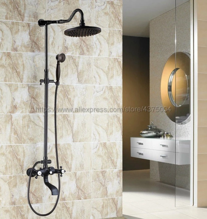 Oil Rubbed Bronze 8" Shower Set Dual Handle Wall Mounted Bathroom Shower Faucet kit with Handshower Tub Spout Nhg605