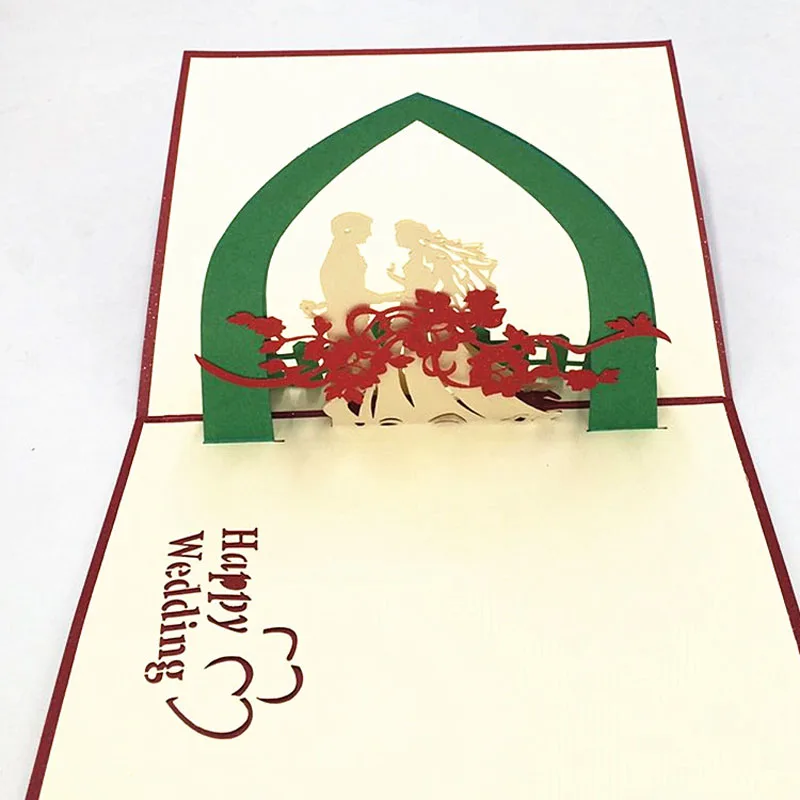 Happy Wedding Handmade 3D Pop Up Greeting Cards With Envelope Postcard Invitation Handcrafted Origami Anniversary | Дом и сад