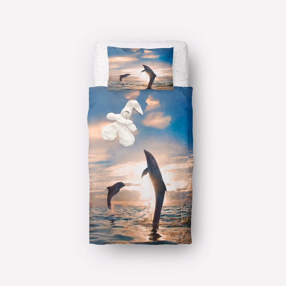

Dolphin And Elephent Bedding Set for Kids 2 PCS Single Quilt Set Duvet Cover Pillow Case