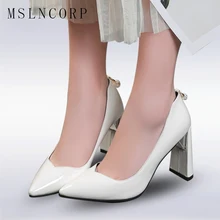 plus Size 34-46 high heels shoes black and white women pumps sexy point toe red wedding shoes thick heel party concise pumps beige color point toe pumps 6cm high heel women work shoes sexy pumps
