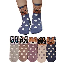 6 пар, женские носки Meias Sox, модные весенне-осенние удобные носки в горошек с милой собачкой, забавные корейские носки с героями мультфильмов для девочек