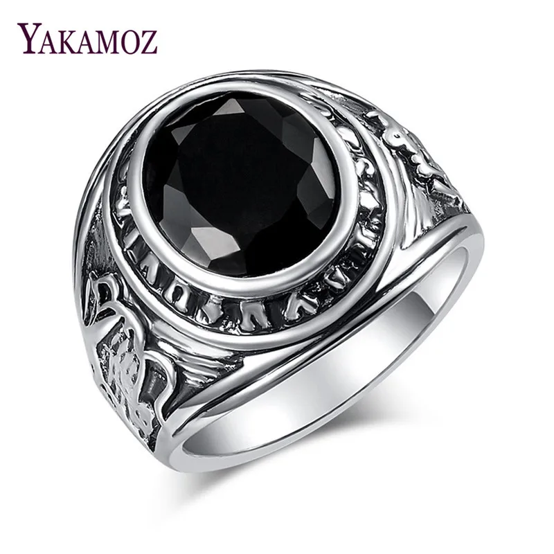 

YAKAMOZ Charm Male Punk Ring Punk & Rock Style Black Rhinestone Finger Rings for Women Men Jewelry Gifts New Fashion
