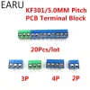 20 шт./лот KF301-5.0-2P KF301-3P шаг 5,0 мм прямой контакт 2P 3P 4P винт PCB клеммный блок разъем синий зеленый ► Фото 1/6