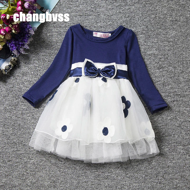 

Red Blue Kids Dresses for Girls,Long Sleeve Princess Dress Girls Clothes,Flower Bow Decortion Baby Infant Girl Dress Cheep Price