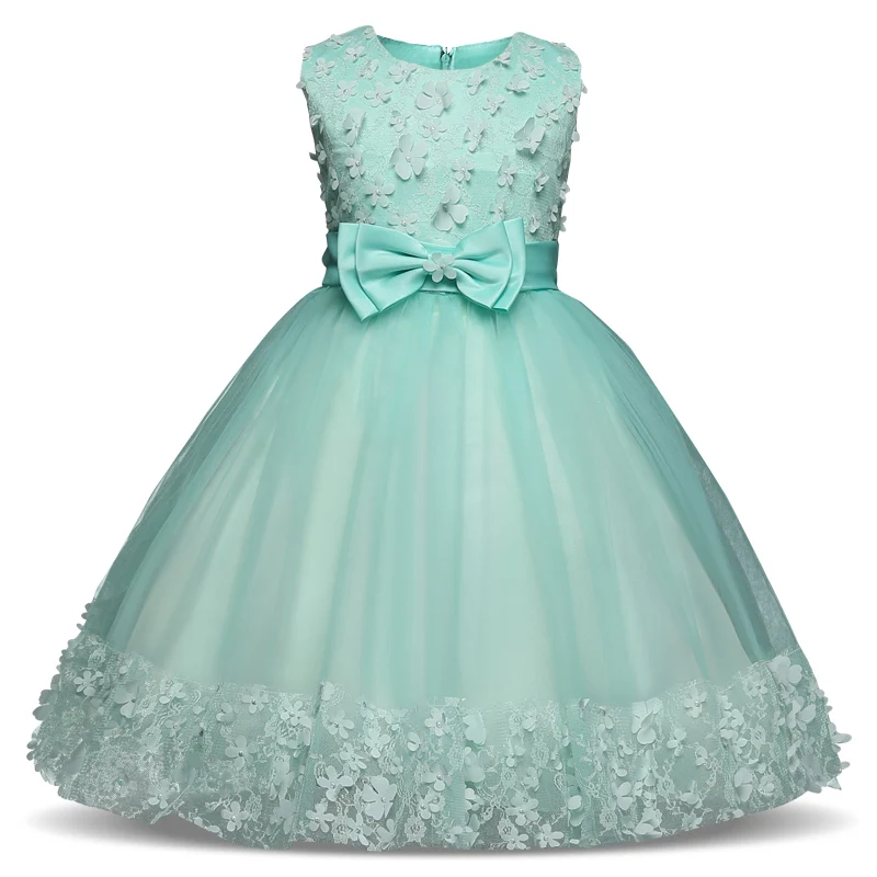 От 4 до 10 лет Детское платье с цветочным рисунком для девочек вечерние платья принцессы без рукавов для девочек на свадьбу или Хэллоуин праздничная одежда - Цвет: Green
