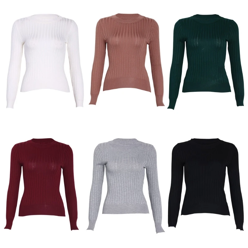 

Women Threaded Knit Sweater Basic Long Sleeve Round Neck Pullover Tops Jumper
