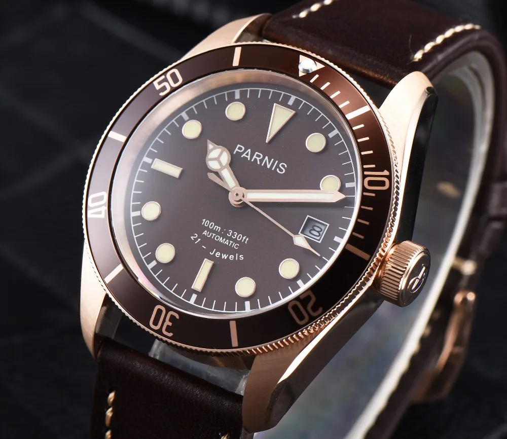 

41mm Parnis Automatic Watches Luxury Brand Mens Watch 21 Jewle Miyota Movement Leather/Steel Strap Mechanical Wrist watches Gift