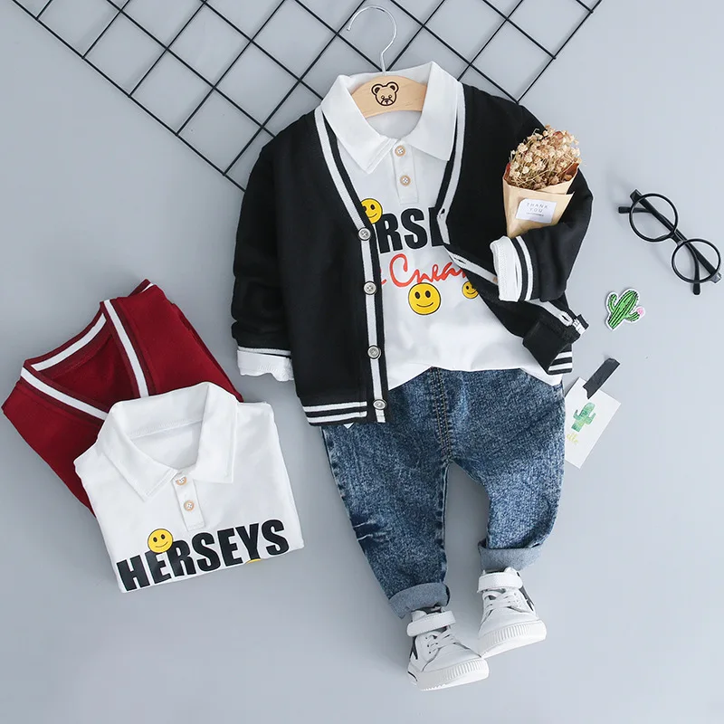 

2019 Autumn Infant Clothing Sets Girl Boy Clothes Suits Baby Coat Lapel T Shirt Jeans Kid Child Casual Clothes Suits