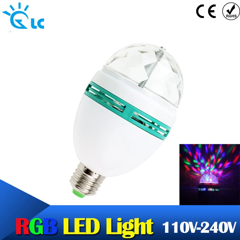 E27 3W 110v-220v Colorful Auto Rotating RGB projector Crystal led Stage Light Magic Ball DJ party disco effect Bulb Lamp | Освещение