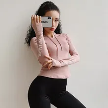 Бег Женщины Спорт топы Спортивные куртки с капюшоном длинный рукав, для йоги рубашки тренировочная Толстовка тренировка Femme фитнес одежда спортивная одежда