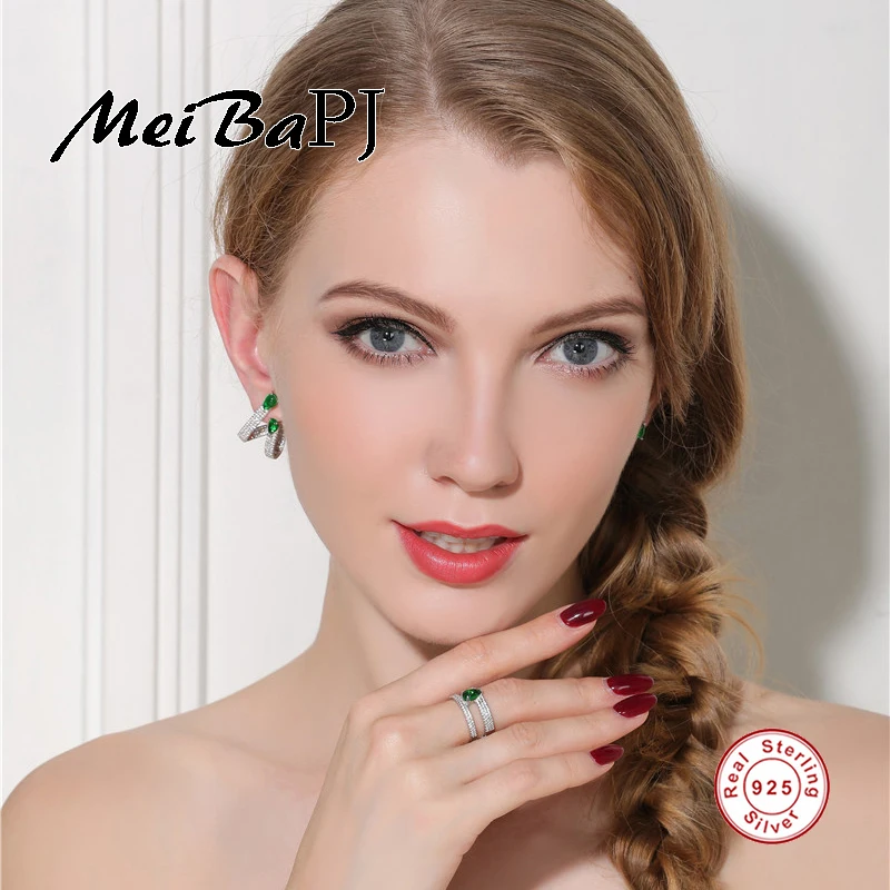 

[MeiBaPJ] European and American 925 Pure Silver Set Pearl Earrings AAA Zircon Rings&Earrings Set 3 Color For women Jewelry Sets