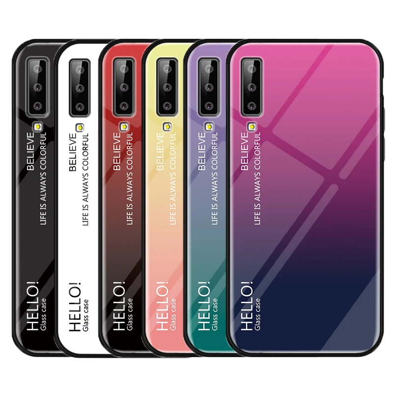 Чехол для Samsung A7 2018 роскошный стеклянный жесткий чехол в силиконовой оправе Galaxy