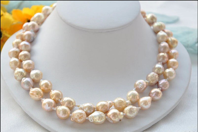 

2strands 13mm pink almost round Edison PEARL NECKLACE MABE (A0513)