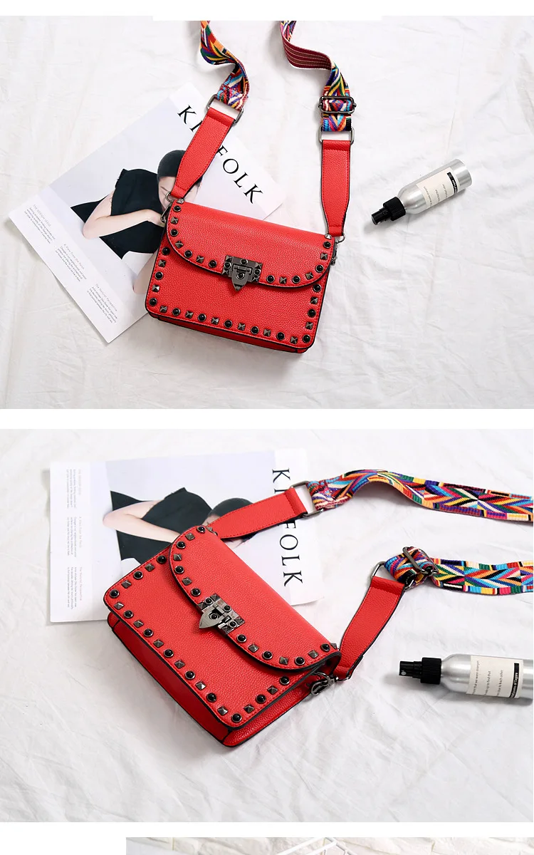 Женский цветной ремень через плечо с заклепками модная маленькая квадратная сумка через плечо двойная пряжка на пояс Пряжка сумка-мессенджер