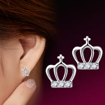 

Silver crown female models wild crystal earrings jewelry cute retro fashion jewelry factory wholesale super flash