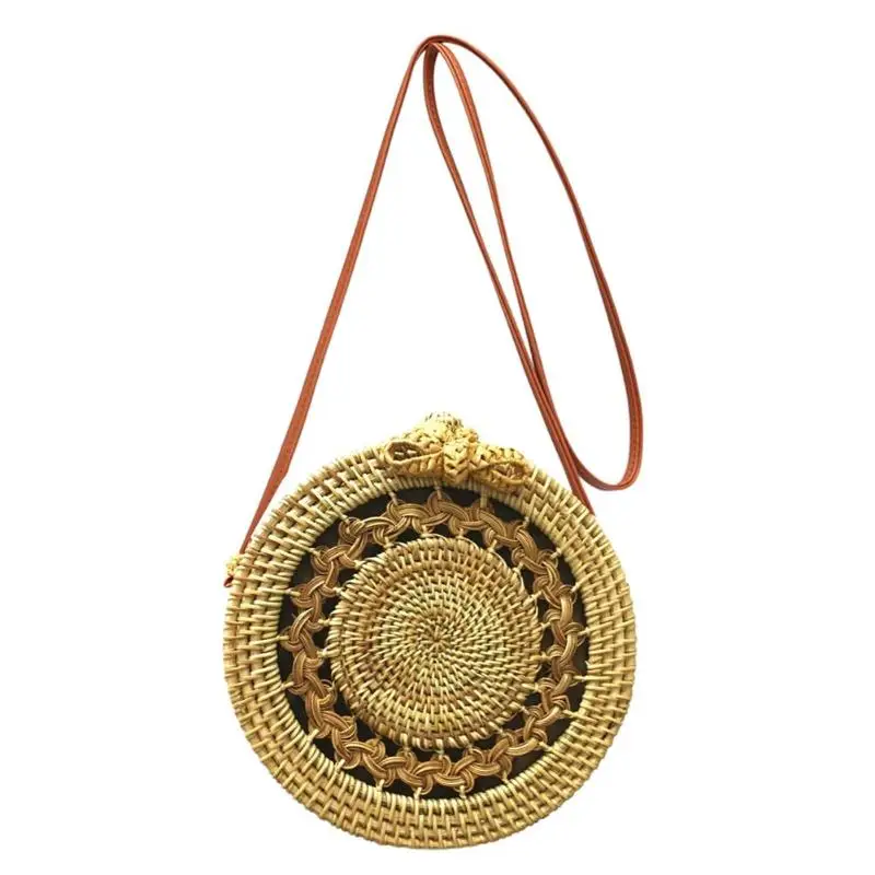 

2019 New Fashion Round Straw Bag Satchel Wind Handbags Women Summer Rattan Bag Handmade Woven Beach Circle Handbag For Women Bag