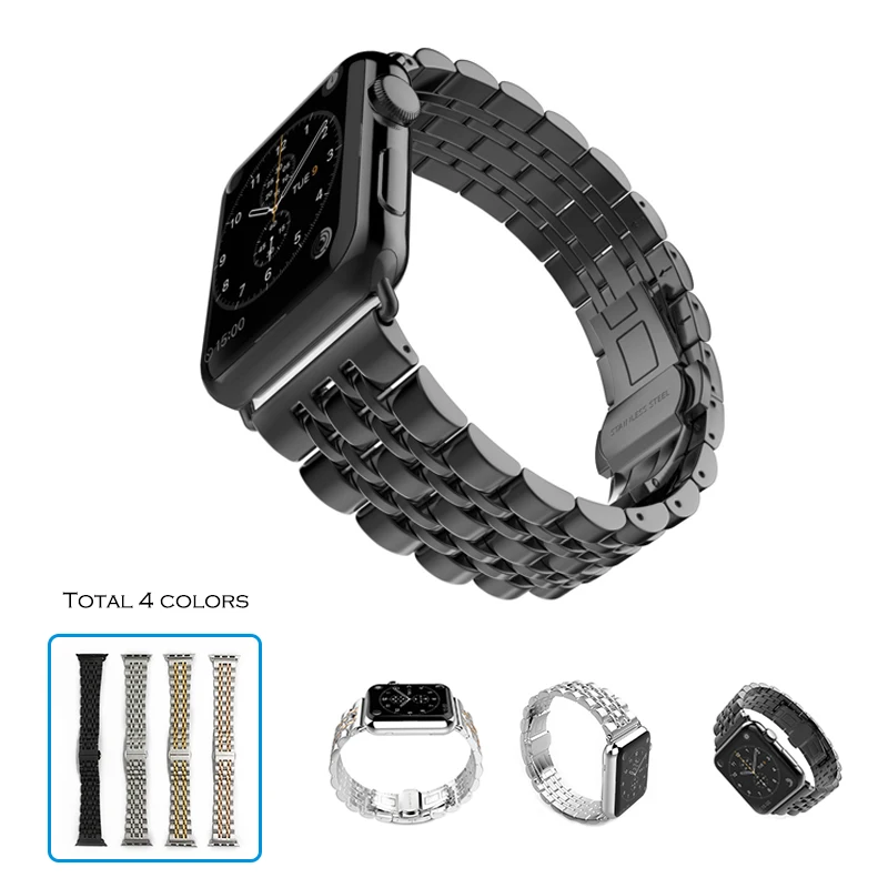 URVOI band for apple watch series 7 6 SE 5 4 3 strap wrist stainless steel  link bracelet fashion iwatch 7 rows butterfly buckle|band for apple watch|butterfly  bucklebracelet iwatch - AliExpress