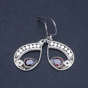 

Natural Garnet Boho 925 Sterling Silver Drop Earrings 1 1/4" R1406