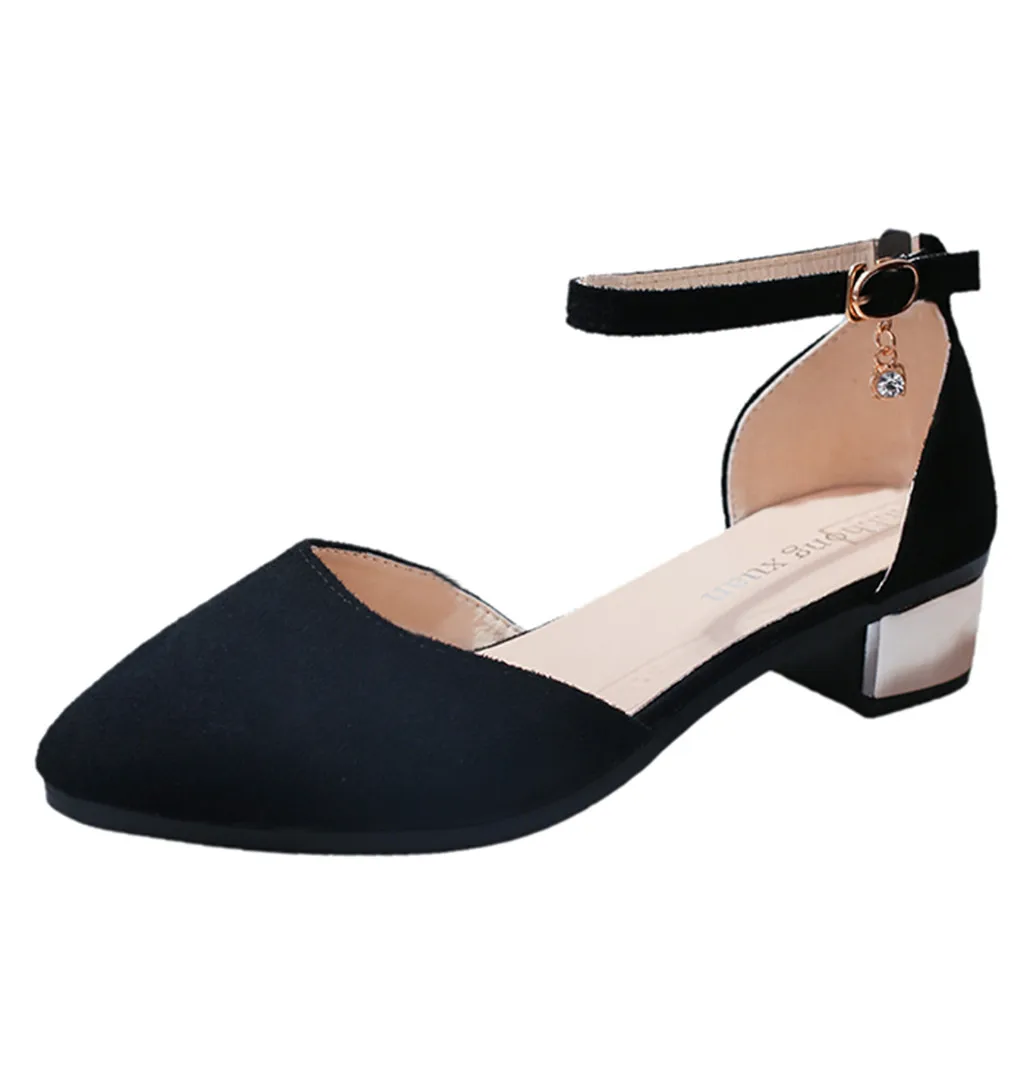 

SAGACE Women's Fashion Casual Shoes Sandals Solid Pointed Toe Med Heels Square Heels Shoes High Quality Flock Shoes Sandals Ja17