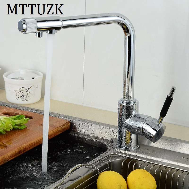 MTTUZK Современный полированный кухонный кран из хромированной латуни кран двойной Handel смеситель кран чистой воды кран горячей и холодной