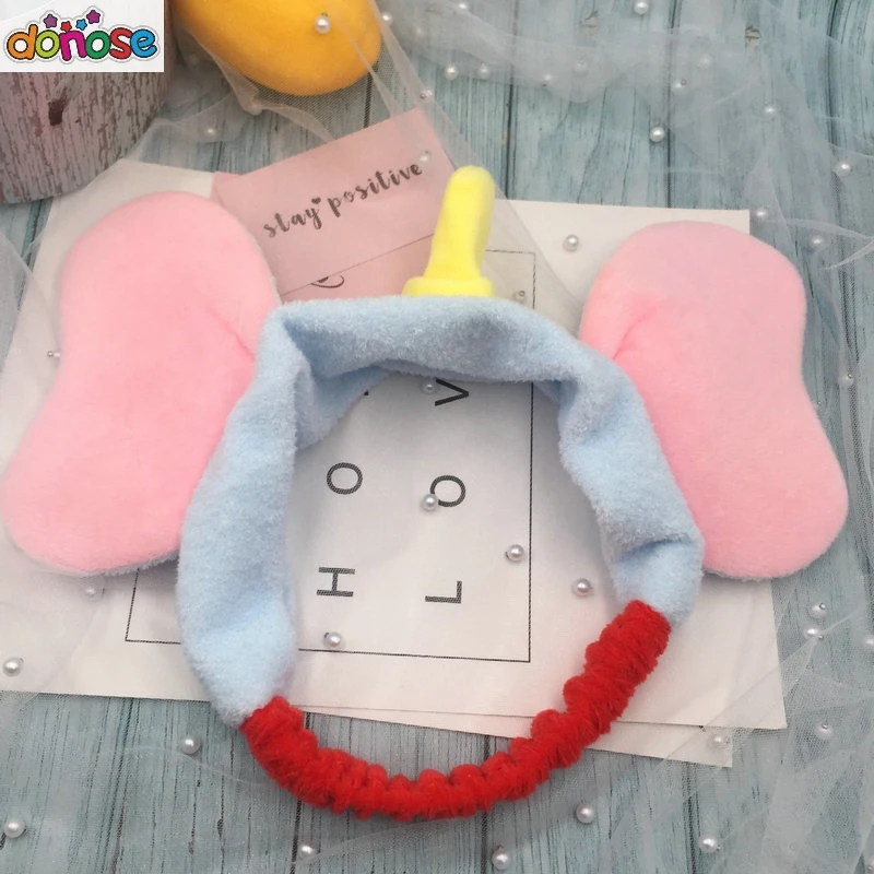 Милые большие уши слон Дамбо плюшевая кавайная игрушка для девочек повязка для волос мыть лицо бег макияж полосы для подарки на день рождения для девочек - Цвет: Синий