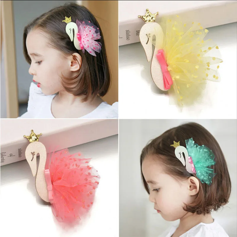 

suef 2019Girls Crown Yarn Dot Swan Ribbon Hair Clips Lace Bowknot Shining Lovely Cute Hair Clamps Accessories For Party Birthday