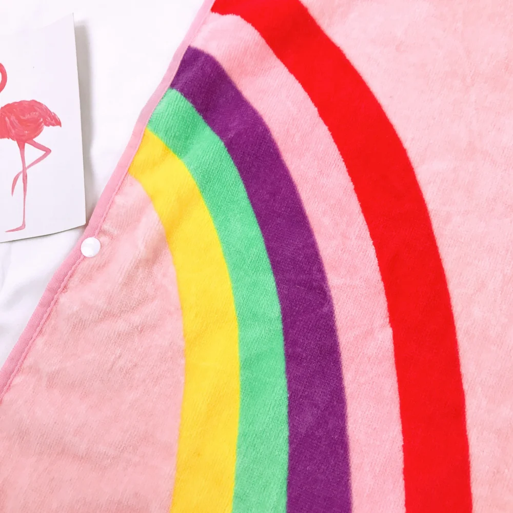 Пляжные банные полотенца с капюшоном для детей 2-6 лет, милые розовые пончо с радугой, купальные полотенца, компактное покрытие, подарки