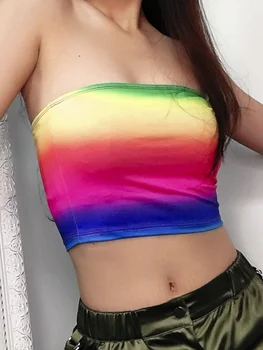 

New Women Summer Hot Sexy Wrap Bustier Bra Rainbow Seamless Bandeau Crop Tube Top Strapless Sleeveless Crop Top Bandeau Boob