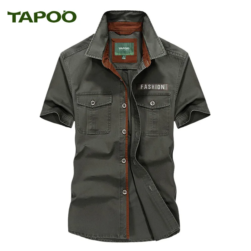 TAPOO Summer Cool Men s Shirts Breathable 100 Cotton Slim Fit Short 