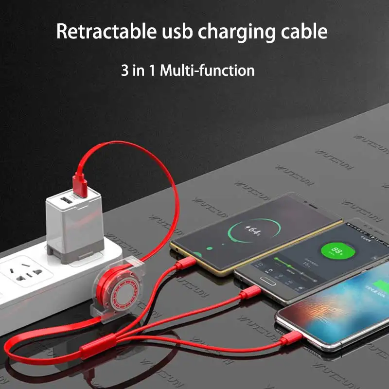 

Usb charging cable for samsung huawei all-in-one retractable chage cord for xiaomi portable micro type-c new fast charge cable