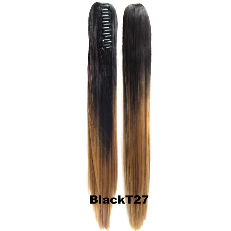 DELICE Long Straight Claw Ponytails Ombre Color Heat Resistant Synthetic Hair Pony Tails Extensions For Women - Color: Black T27