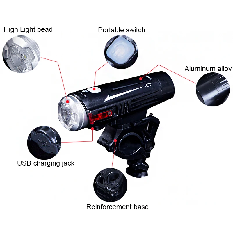 Perfect WEST BIKING USB Rechargeable Bicycle Front Light Bike Super Bright Cycling Waterproof Torch Double Spot Lamp LED Safety Light 5