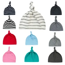 Новинка, хлопковая шапка для новорожденных мальчиков, бант для девочки, шапочки с узлом, кепки с полосками для сна, Шапки для малышей, аксессуары для головных уборов