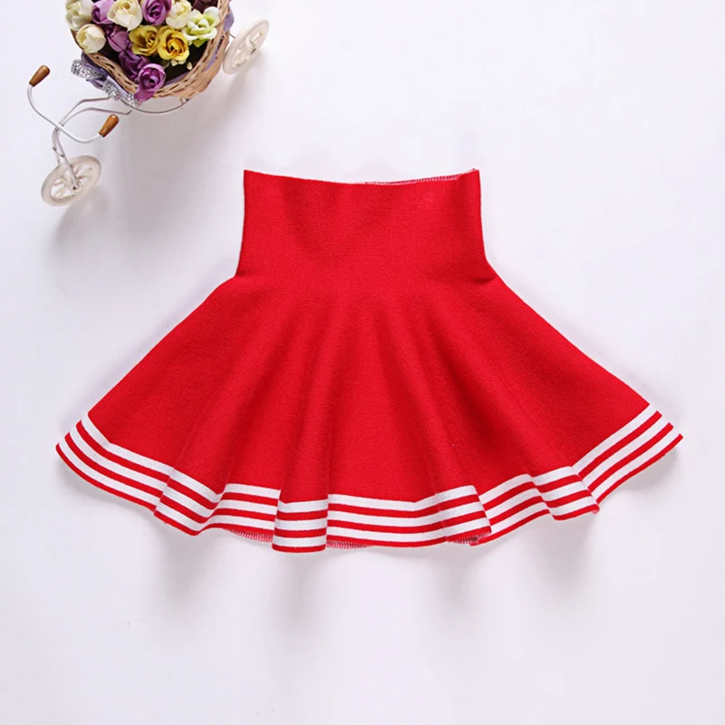 Spring Winter girls ruched skirt baby knitted skirt kids mini skirt children fashion skirt high waist navy striped 3 to 11 yrs