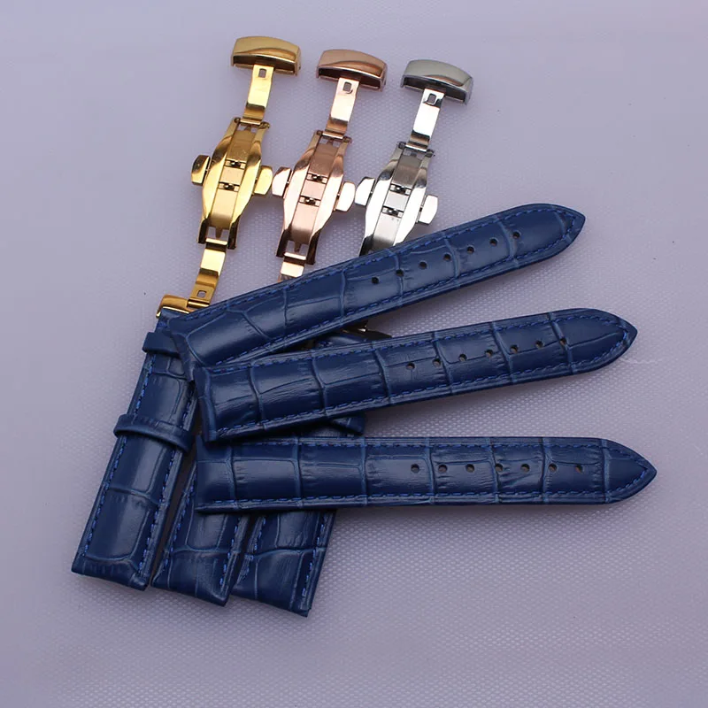 Wrist Watchband Accessories Alligator Grain Genuine leather Blue watch band straps 14mm 16mm 18mm 20mm 22mm