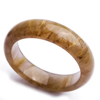 

Brazil Natural Gold Rutilated Quartz Gemstone Woman Female Round Fashion Crystal Bangles Inner Diameter 58mm