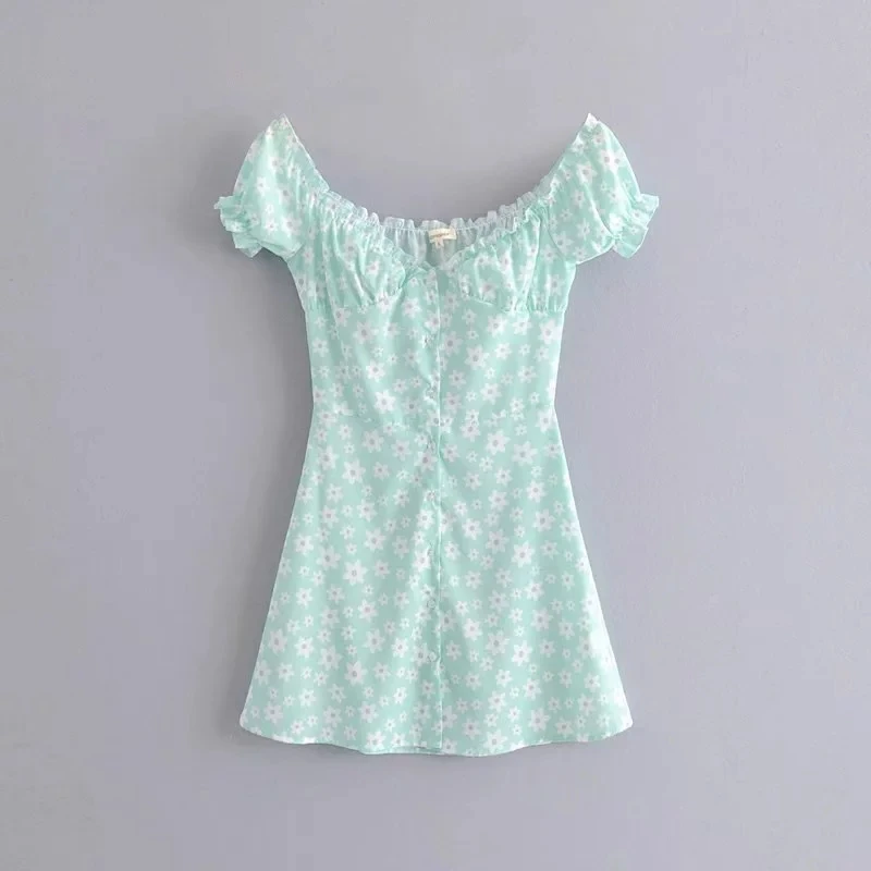 

bohemian vintage floral mini dress women short sleeve beach dress ladies vestidos ruffle button casual mini dress 2019