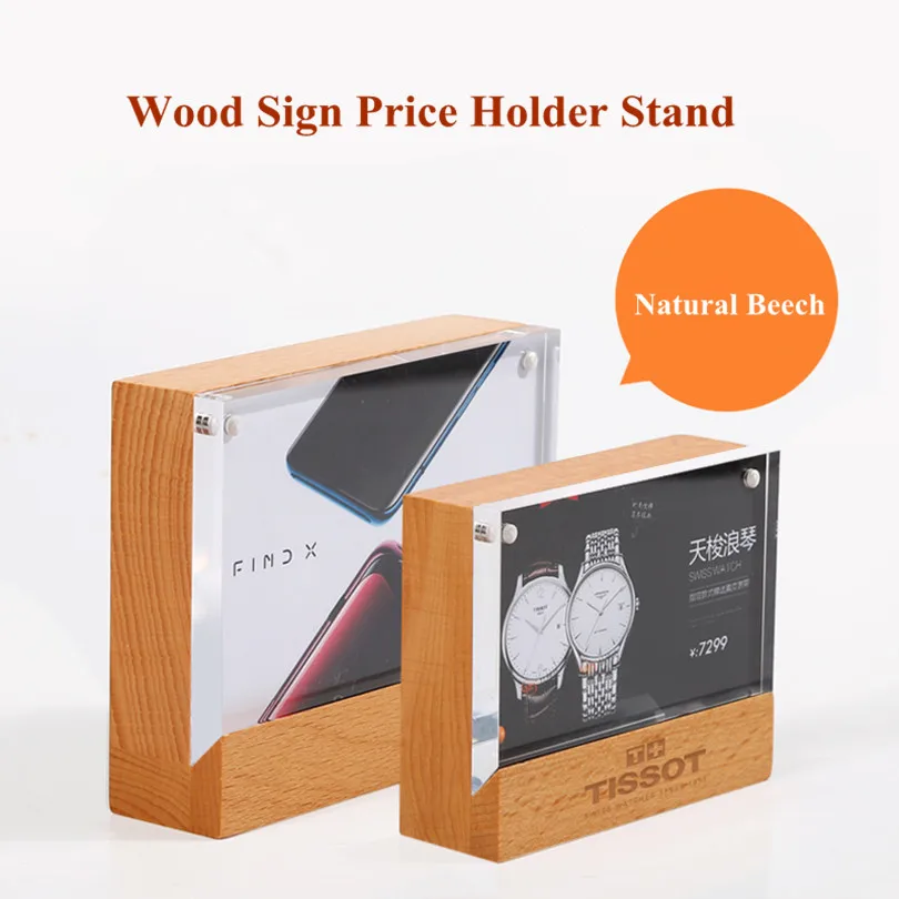 

100*70mm magnetic advertising tag sign card display stand wood acrylic table Desk menu price label holder