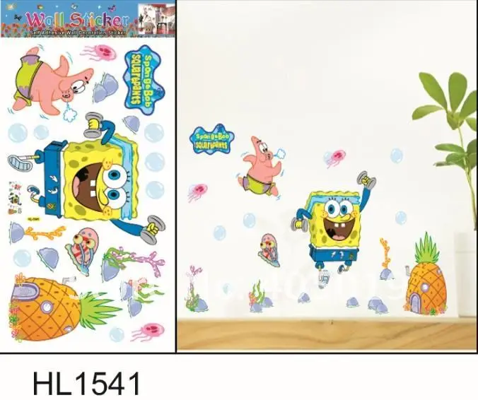 33x60cm HL1541 Sports SpongeBob Wall Sticker GYM Cartoon Home Decal Wallart Free Shipping Room Paper Mixable 44% off for