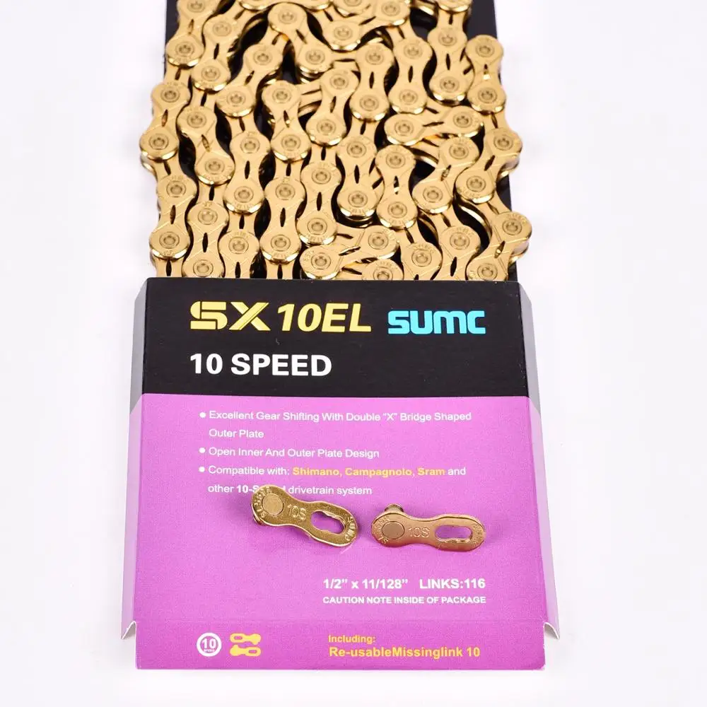 SUMC 9 10 11 12 Скорость велосипедной передачи цепи 116L 126L SL полые золотые цепи с missinglink для Shimano SRAM Campagnolo