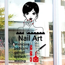 New Arrival Nail Art Vinyl Wall Decal Sexy Girl Nail Mural Wall Sticker Nail Shop Salon Window Glass Sticker Room Decoration