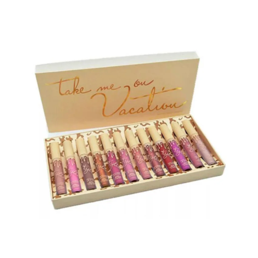 

Lip Makeup Set The Gift On Vacation Edition 12pcs/set Matte Liquid Lipstick Lip Kit Cosmetics Christmas Gift