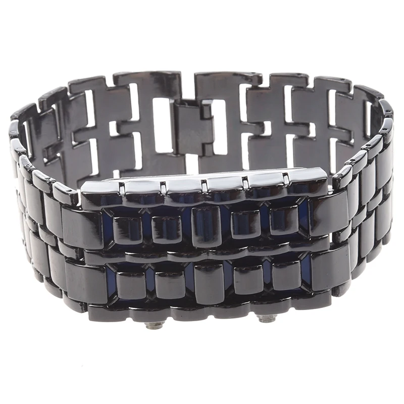 

Blue LED Digital Black Lava Style Wrist Watch Iron Metal Samurai Men with Box