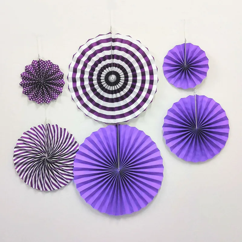 6 шт бумажные салфетки вырезанные бумажные вееры Pinwheels Висячие бумажные аппликации разных цветов Свадебная вечеринка Декоративные DIY домашний декор - Цвет: Purple system