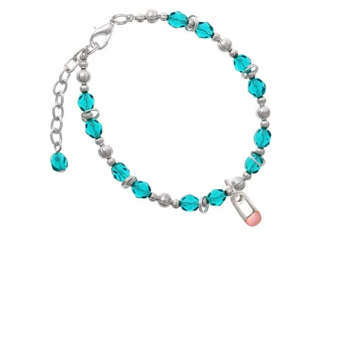 2-Sided Pink Baby Safety Pin Teal Beaded Bracelet