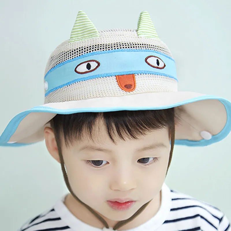 Cat Pattern Baby Sun Bucket Hat with Wide Brim Toddler Boys Girls Summer UV Protection CapsMesh Breathable Comfortable Chinstrap (10)