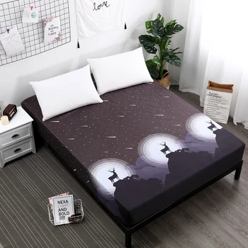 

Floral printed Fitted Sheet cartoon Mattress Cover with all-around Elastic Rubber Band plant style Bed Sheet