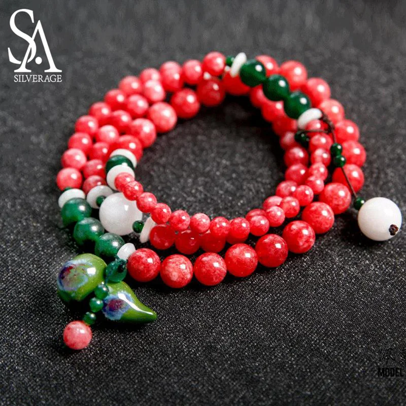 

SA SILVERAGE Hand-woven Bracelet for Women Strand Bracelet Multilayer Chain Dual-purpose Jade Ceramic Jewelry Beautiful Necklace